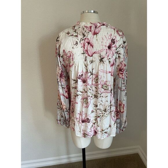 Mystree Womens Small Color Pink/Multi Tie Front Elastic Stretch Casual Blouse - Picture 3 of 5